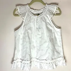J. Crew white eyelet pompom sleeveless top size medium NWT thumbnail 2