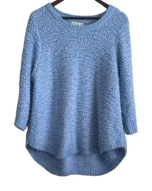 Studio JPR Sweater Women XL Blue Crew Neck 3/4 Sleeve Sherpa Fuzzy‎ Cozy Casual thumbnail 1
