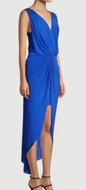 MISA Los Angeles Leza Gathered Crossover Sleeveless Tulip Maxi Dress in Blue L thumbnail 1
