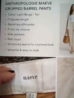 Maeve Light Beige Trousers Cotton Blend Cropped Barrel Leg Vacation Womens 14 thumbnail 5