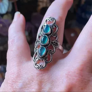 Green Onyx Boho Sterling Silver Gemstone Ring Size 9.5 Silver thumbnail 5