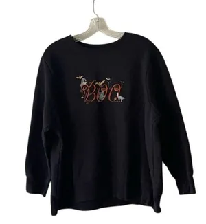 Just My Size Halloween "Boo" Graphic Black Sweatshirt 1X Cotton Blend Casual Fall Fashion thumbnail 1