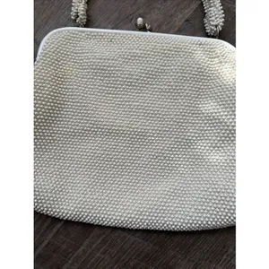 60s Beaded White Handbag Handle Evening Bag Purse USA Two Sided thumbnail 14