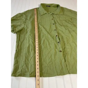 Shein Curve+ Olive Green Textured Button Down Shirt and Shorts Set Size 24 6X thumbnail 5