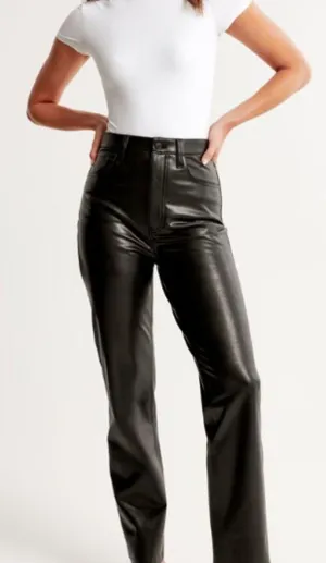 Abercrombie‎ & Fitch Vegan Leather 90s Straight Pant - Size 16. thumbnail 1