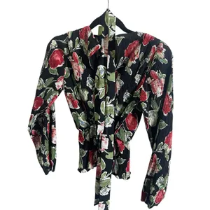 Petal and Pup Minelli Pleated‎ Long Sleeve Wrap Top Black Rose Size S thumbnail 6