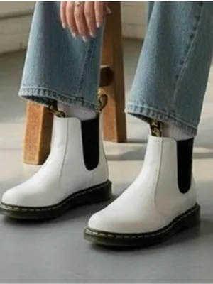 Dr. Martens women White Leather platform Chelsea Ankle Boots US 10 thumbnail 6