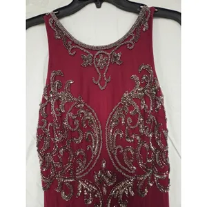 Zasa Chic by Karishma Creations Long Dark Red Hand Beaded Slit Pageant Dress 4 thumbnail 3
