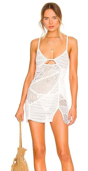 For Love & Lemons Tracy Lace Mini Dress White Sheer Large thumbnail 1