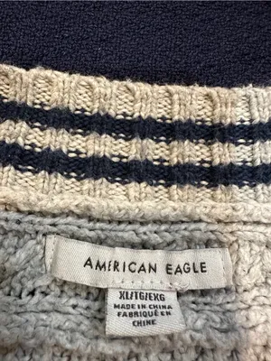American Eagle Outfitters Gray Knit Sweater with Navy Stripe thumbnail 3