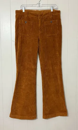 Free People Mid Rise Corduroy Flare Pants Rust Brown Size 8 thumbnail 1