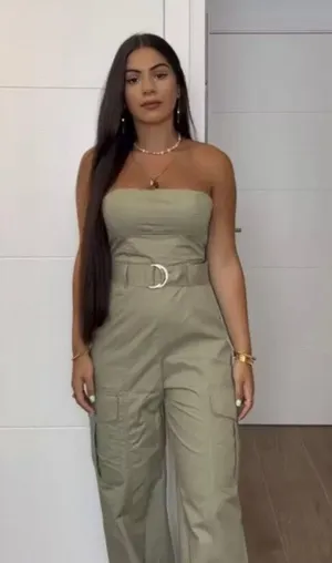 ZARA jumpsuit technical fabric cargo sleeveless wide streight leg light khaki thumbnail 11