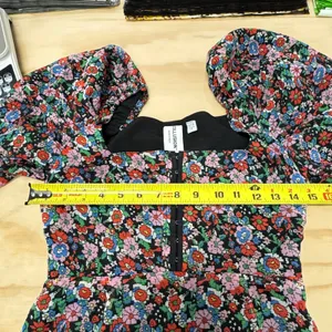 Collusion Floral Puff Sleeve Mini Dress Square Neck Ruffle Hem Multi-Color US 4‎ thumbnail 10