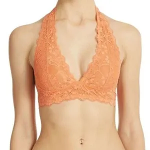 Free People Intimately Lace Galloon Halter Bralette Light Orange Boho Feminine S thumbnail 1