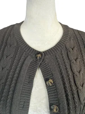 Wild Fable olive green long sleeve button down cropped cable knit sweater XS thumbnail 5
