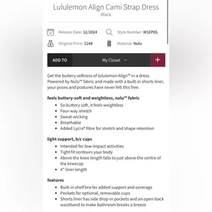 Lululemon NWT Align Cami Strap Black Dress Shorts Underneath Size 0 thumbnail 7