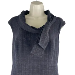 Classiques Entier Check Sheath Dress Bow Neck Gray Brown Size 6 thumbnail 4