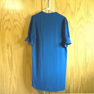 Umgee Womens Navy Blue‎ Split Neck Shift Dress Short Puff Ruffle Sleeve Size Large thumbnail 6