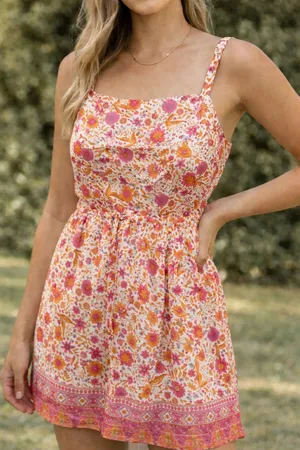 VICI Floral Sundress | Medium | Pink & Orange Boho Summer Dress thumbnail 1