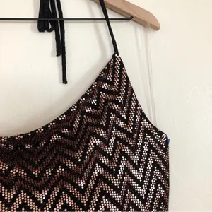 Curvy Sense Sequin Zigzag Striped Black Rose Gold Halter Bodycon Mini Dress 2X thumbnail 4