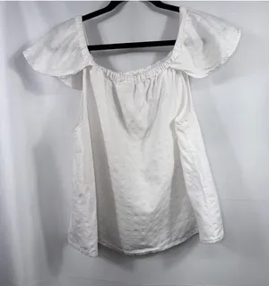 J.Crew Women’s Large White Cotton Cold Shoulder Flutter Sleeve Blouse thumbnail 1
