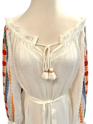 Tory Burch Embroidered Peasant Maxi Dress Cover-up On or Off Shoulder Small thumbnail 7