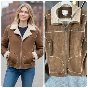 St Johns Bay Faux Suede Ranchers Jacket Womens Large Brown Soft Shearling 2 Tone thumbnail 2
