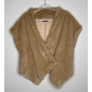 2000s Sisley Tan Faux Fur Shawl Wrap Poncho Cape Size small oversized thumbnail 4