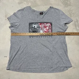 HARLEY-DAVIDSON Women's Grey HD Logo Graphic Short Sleeve V-Neck Tee SZ XL thumbnail 4