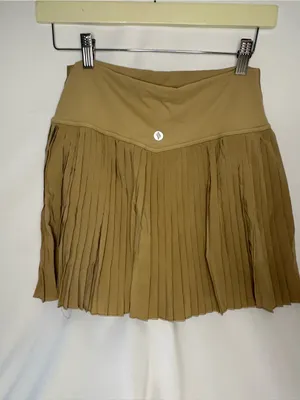 SANTINY Pleated Tennis Skirt for Women with Pockets Shorts High Waist Medium Tan thumbnail 2