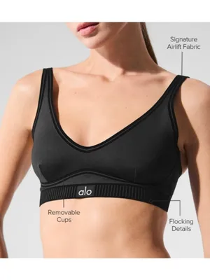 Alo Airlift Line Up Bra Black Padded Velvet Striped Sports Crop Top Bralette S thumbnail 7