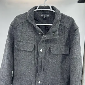 DKNY Charcoal Herringbone wool blend coat zip and button closure winter warm xl thumbnail 7