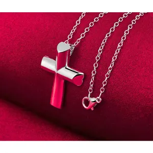 925 Sterling Silver Cross‎ Pendant Necklace, 16-18” thumbnail 5