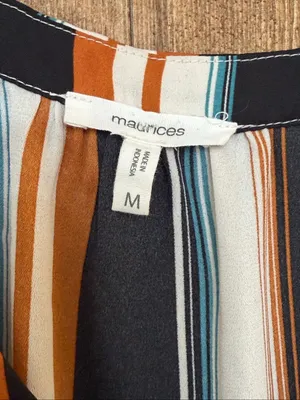 Maurices Women’s Medium Striped Button Front 3/4 Sleeve Blouse Black Orange Teal thumbnail 3