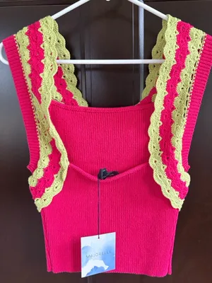 NWT MAJORELLE Jeneli Crochet Sweater Top Pink Lime Size Medium Retail $158.00 thumbnail 1