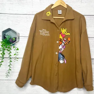 Disney Winnie the Pooh Character Fleece Button-Up Shacket Shirt Jacket Size XL Hazelnut thumbnail 2