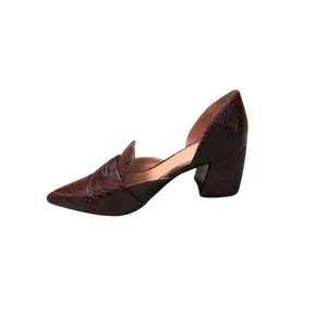 Linea Paolo Cache Burgundy Snakeskin D’Orsay Block Heel Pumps Women’s 5 NWOB thumbnail 6