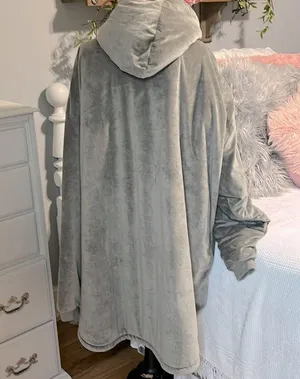 The Comfy Snuggie Pullover Blanket Gray Velvety Sherpa Robe Womens XS S M L XL thumbnail 10