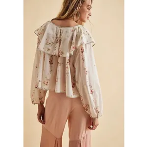 Free People Dainty Ethereal Ruffle Camilla Floral Gauze Blouse Medium Cottage thumbnail 3