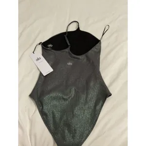 Alo Yoga Alosoft Ribbed Shimmer Bodysuit Dark Grey Iridescent Size S NWT thumbnail 5