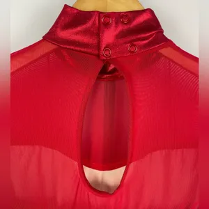 Balera Red Dancewear Sequin and Mesh Long Sleeve Biketard Romper thumbnail 7