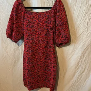 Free People red & blue metallic Sunset puff sleeve cold shoulder mini dr… thumbnail 2