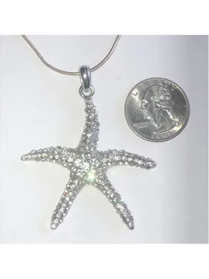 Silver Tone CZ Rhinestone Starfish Boho Pendant Necklace thumbnail 2