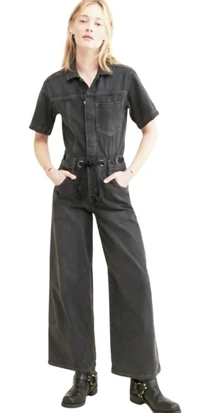 FREE PEOPLE x WE THE FREE Boho Black Wash Edison Wide Leg Jumpsuit thumbnail 1
