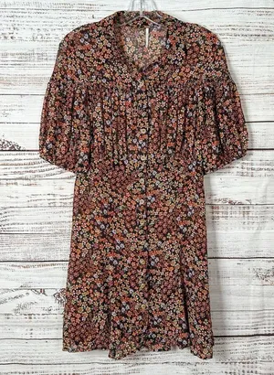 Free People Bonnie Boho Floral Print Mini Dress, EUC, Size Medium, MSRP $148 thumbnail 5