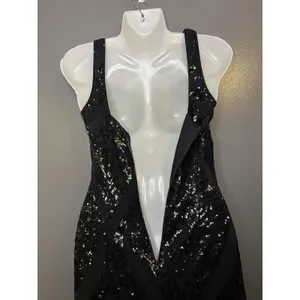 Lulus Dress Womens XS Black Sequin Square Neck Maxi Side Slit Evening Gown thumbnail 9