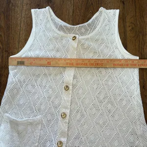 VTG White Crochet Button Up‎ Beach Cover Up Top Anchor Gold Buttons L-XL Resort thumbnail 9