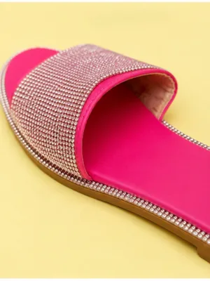 Women's Rhinestone Crystals Flat Sandals in hot pink/fuchsia. Size 9.5 TTS thumbnail 4