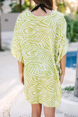 Umgee Lime and White Zebra Print Relaxed Fit V-Neck Swim Cover-Up Small / Medium thumbnail 4