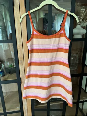 American Eagle knit cami mini dress orange pink striped print scoop a-line thumbnail 4